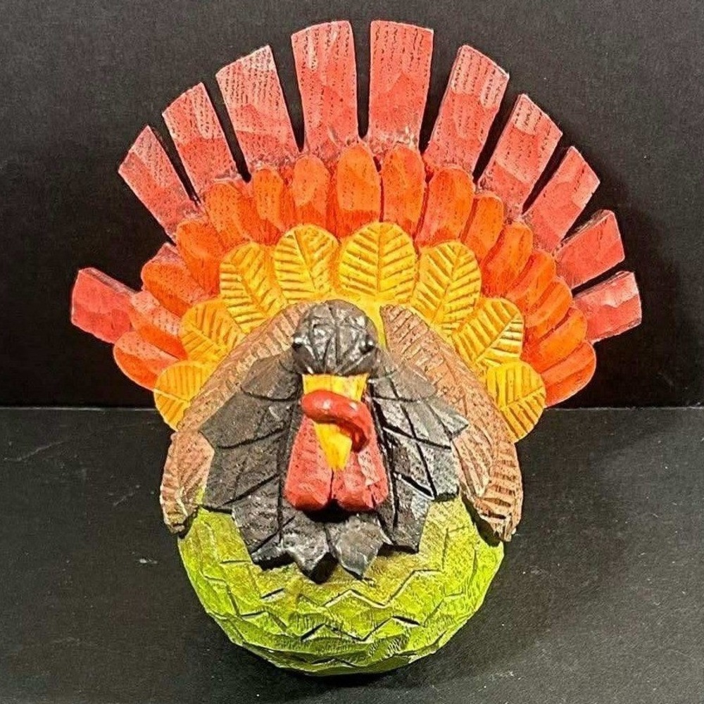 Turkey Resin Figurine Multicolor Folk Art Thanksgiving Holiday Decor 5in